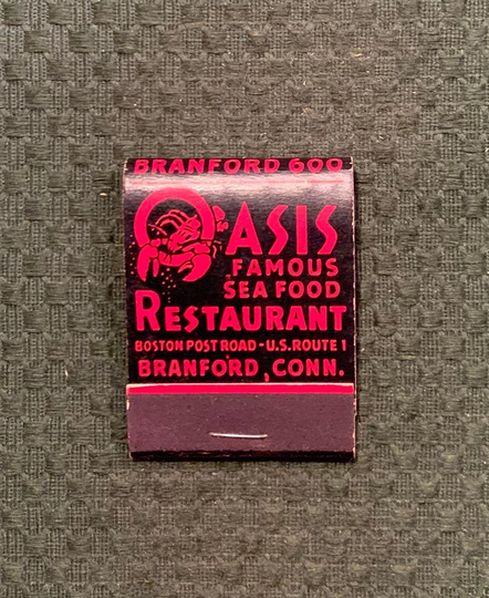 Vintage Matchbook, Oasis, Seafood, Restaurant, Branford, Connecticut, Ct, Front Strike, with 20 Match Sticks, Free Ship in Usa