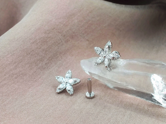 16G Pair Cz 3D Flower Cartilage Earrings, Floral Tragus Stud Earring, Blossom Helix Stud, Labret