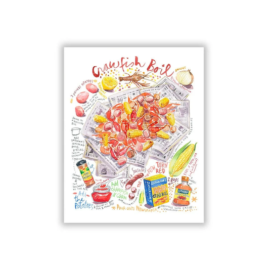 Louisiana Food Print, Crawfish Boil Recipe Poster, Watercolor Painting, Southern Outdoors Cooking, New Orleans Kitchen Art, Cajun Cuisine
