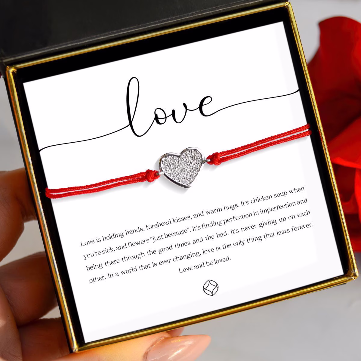 Love Heart String Romantic Gift For Her Anniversary Sterling Silver Bracelet Set