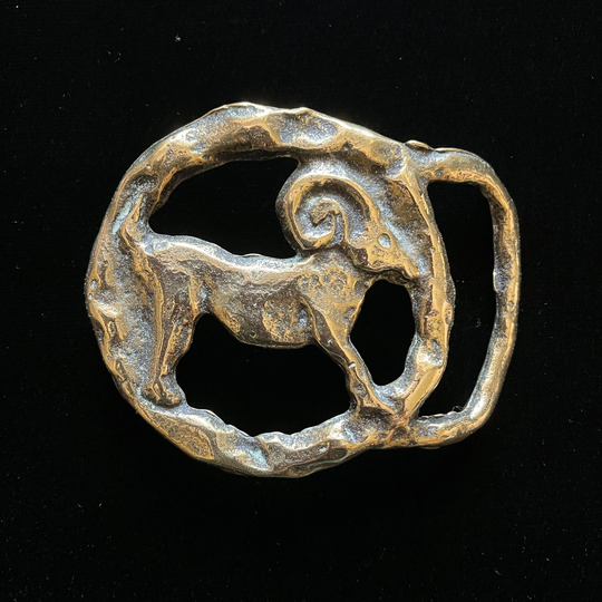 Vintage 70S Aries Brutalist Abstract Brass Belt Buckle, Boho Hippie Zodiac Buckle 71.9 G