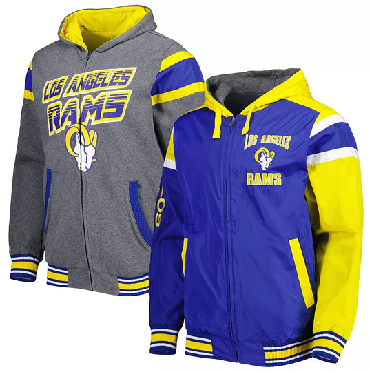 Men's G-III Sports by Carl Banks Royal/Gray Los Angeles Rams Extreme Full Back Reversible Hoodie Full-Zip Jacket, Size: Large, LAR Blue
