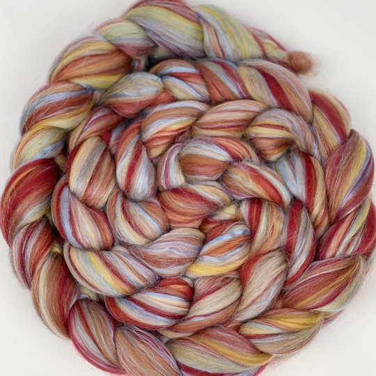 Signature Custom Blend "Spice Trade' Combed Top Merino Wool Bamboo, Red Gold Beige Roving Fiber For Hand Spinning Or Felting; Ready To Ship