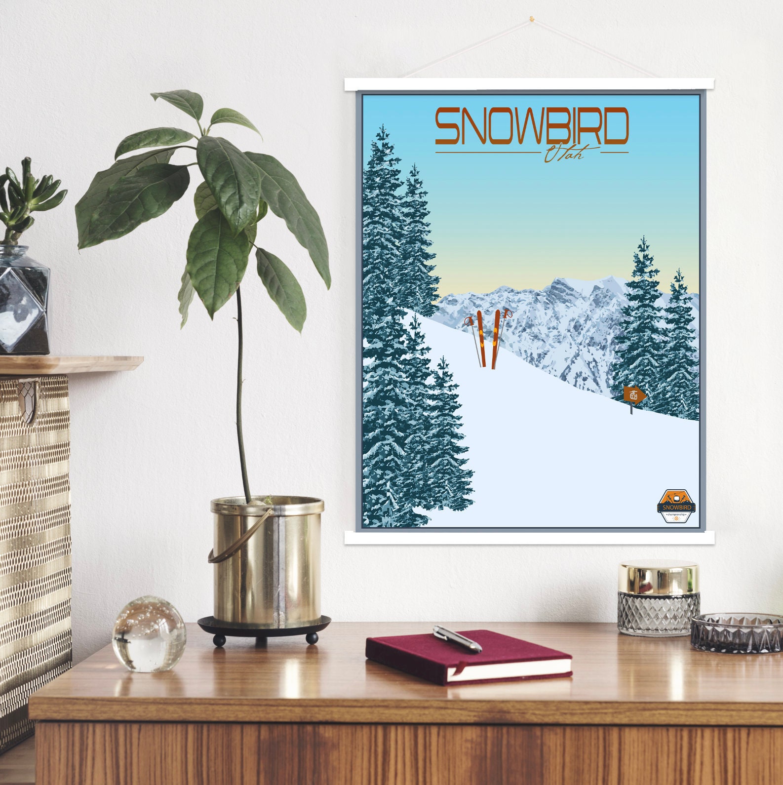 Snowbird Utah Modern Illustration Print | Hanging Canvas Of Ski Resort Printed Marketplace