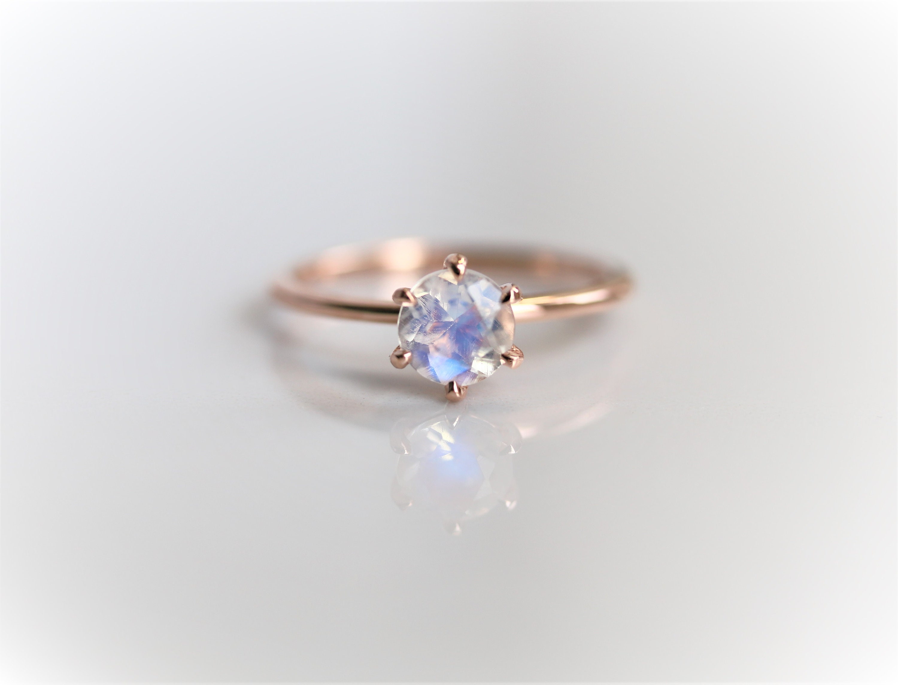 Alva - Round Faceted Moonstone Solitaire Ring | 14K Six Prong Engagement