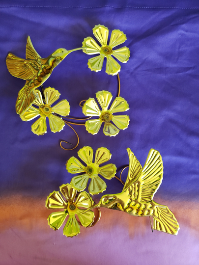 Copper & Brass Hummingbirds Wall Decor Home Interiors Metal 3D Hanging
