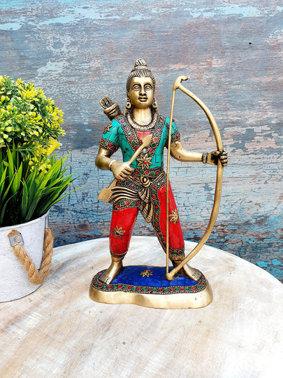 Brass Lord Rama Idol Ram Statue Murti in Multicolor Stonework