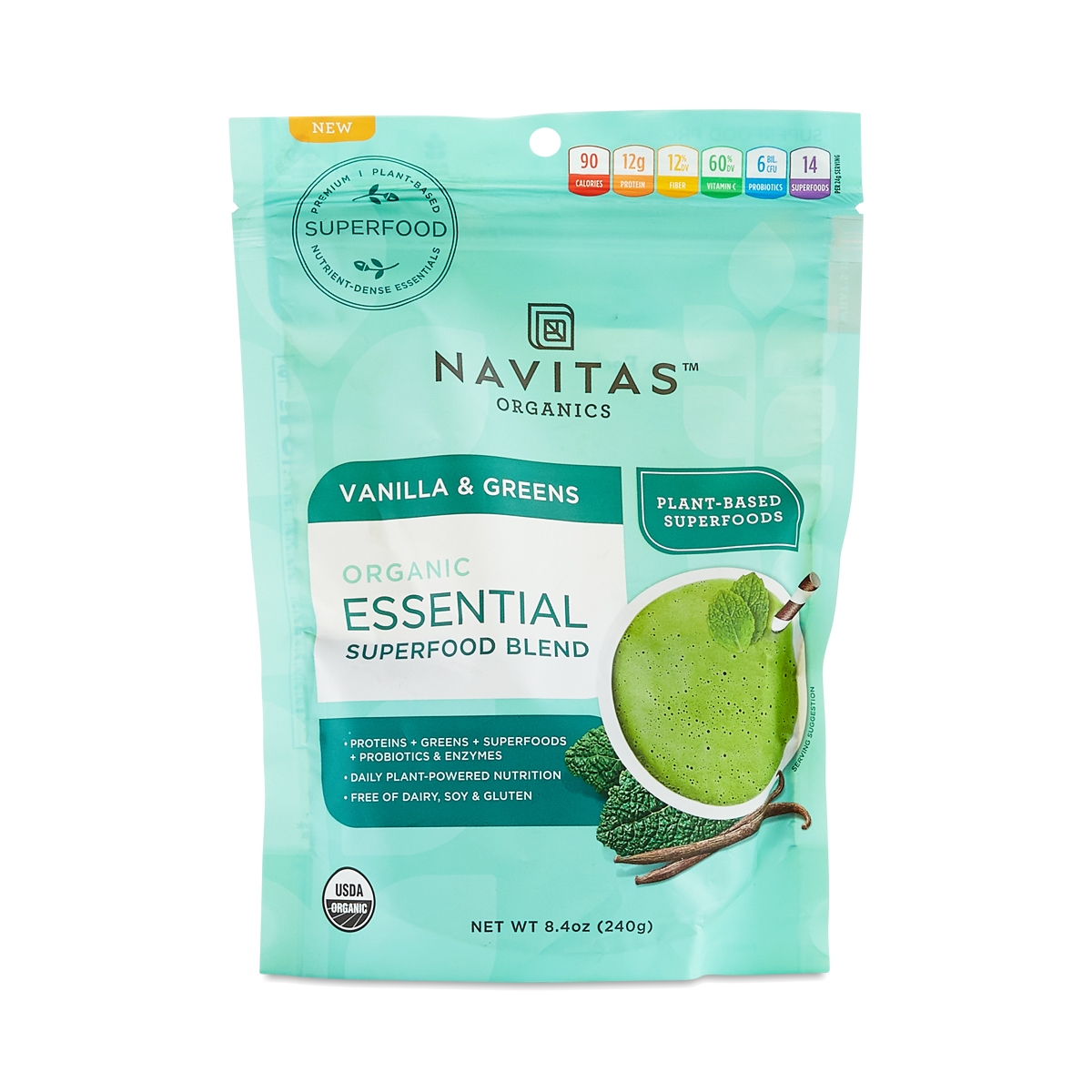 Navitas Organics Essential Superfood Blend, Vanilla & Greens 8.4 oz pouch