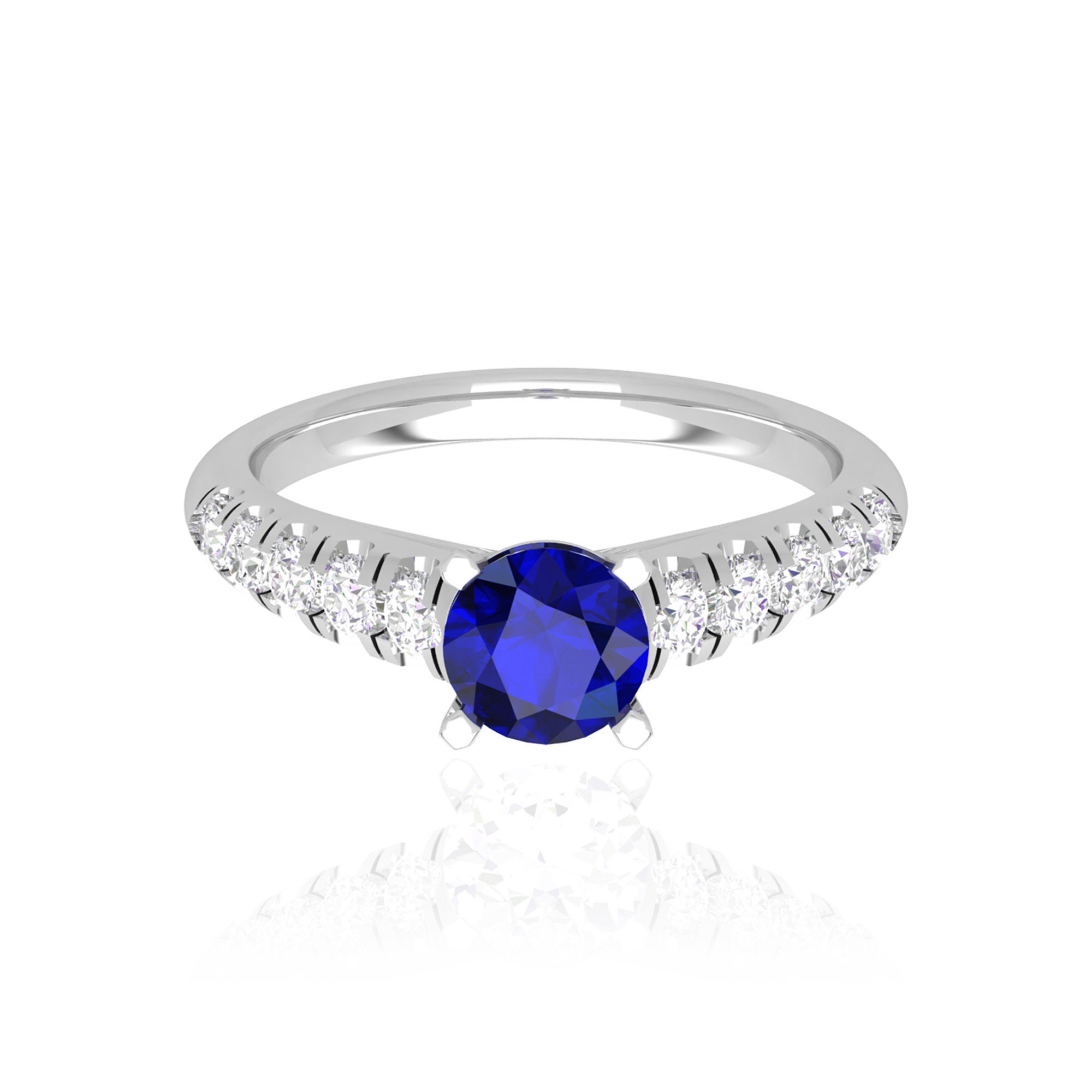 Edwardian Blue Sapphire Wedding Ring, Birthstone Jewelry, Antique Victorian Engagement White Gold Unique Gift For Women