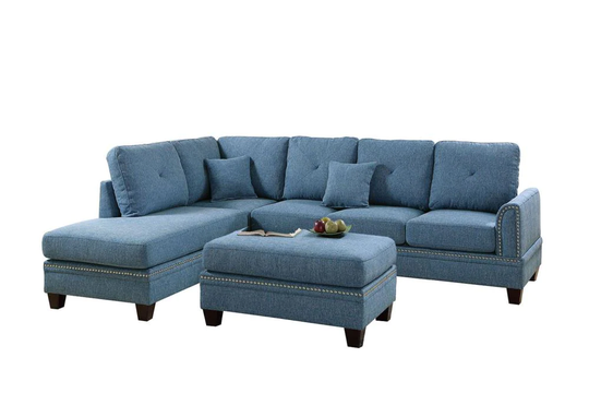 Poundex Bandele Casual 3-Piece Polyester/Polyester Blend Blue Polyfabric Living Room Set | Y651216