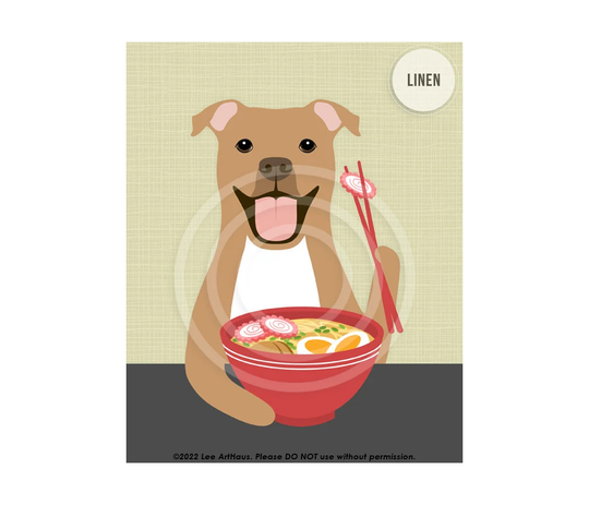 689Dp Ramen Art - Brown Pit Bull Eating Wall Bowl Noodles Dog Funny Gifts Artwork