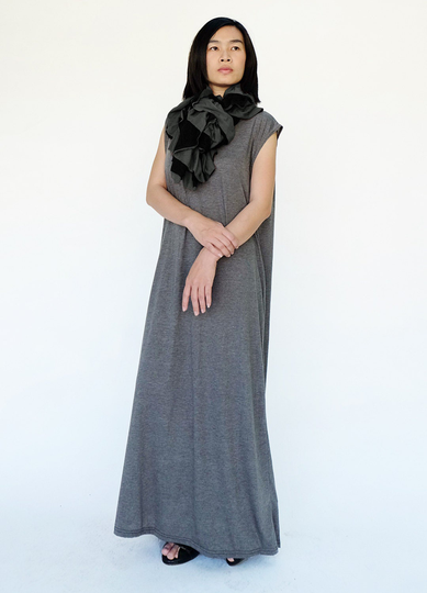 No.159 Black & Gray Cotton-Blend Jersey Two Tone Ruffle Scarf