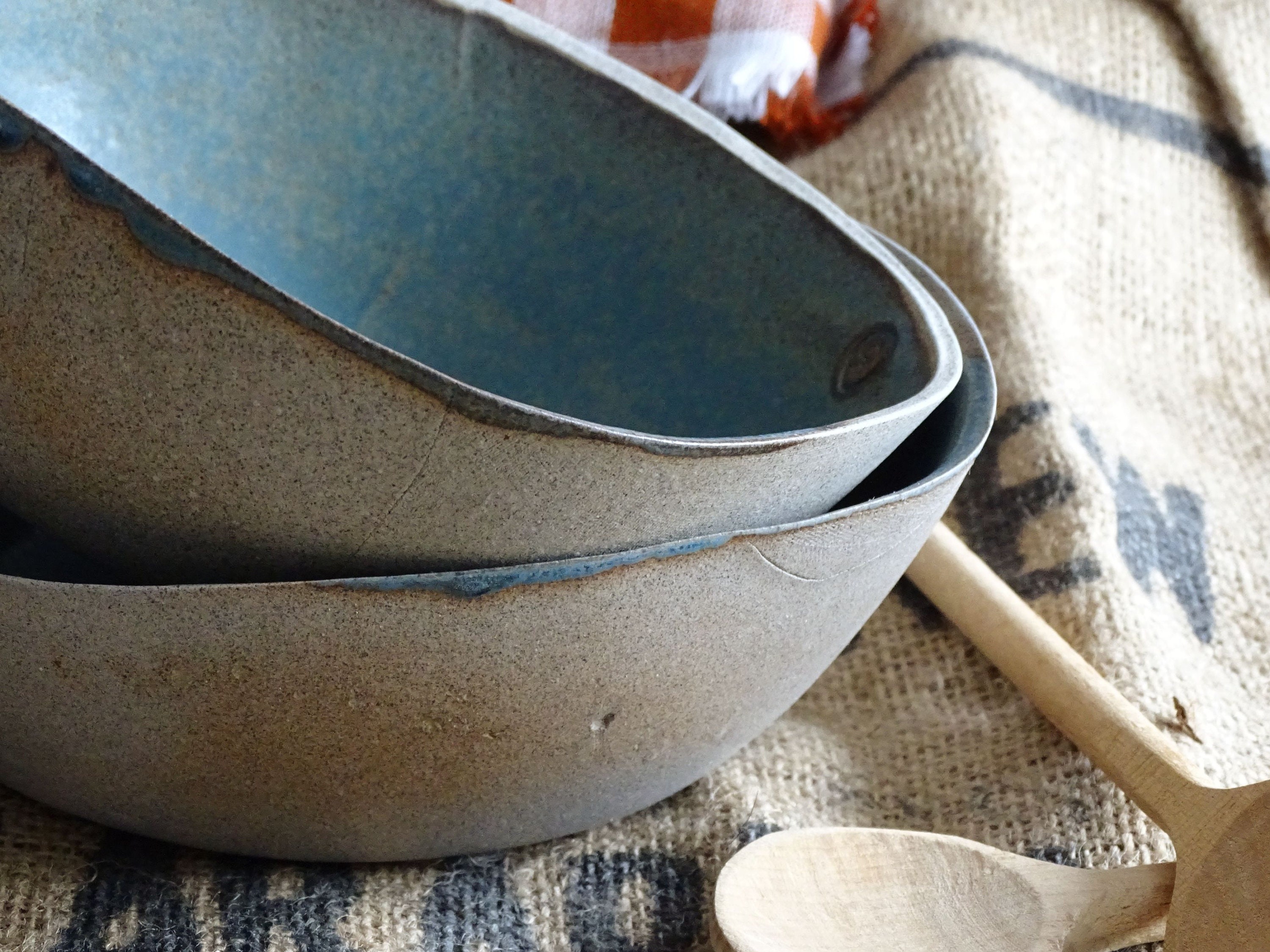 Green Stoneware Ramen Bowl Rustic Pottery Salad Ceramic Pasta Soup Pho Noodle Dish Breakfast Cereal Minimalist Dinnerware
