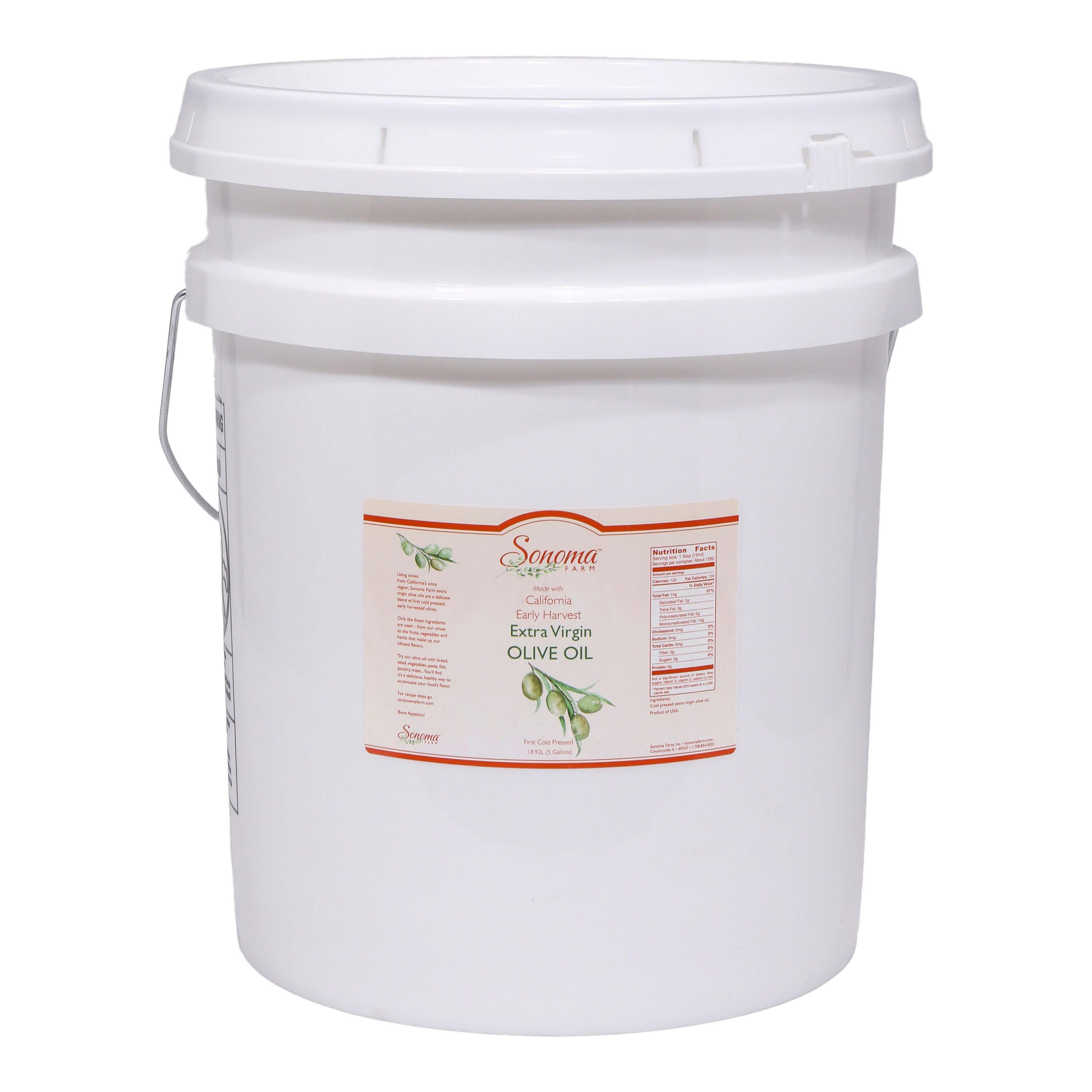 2020 Crop California Extra Virgin Olive Oil Cold Pressed Bulk Pail 5 Gallon/19 Liter - Food Service