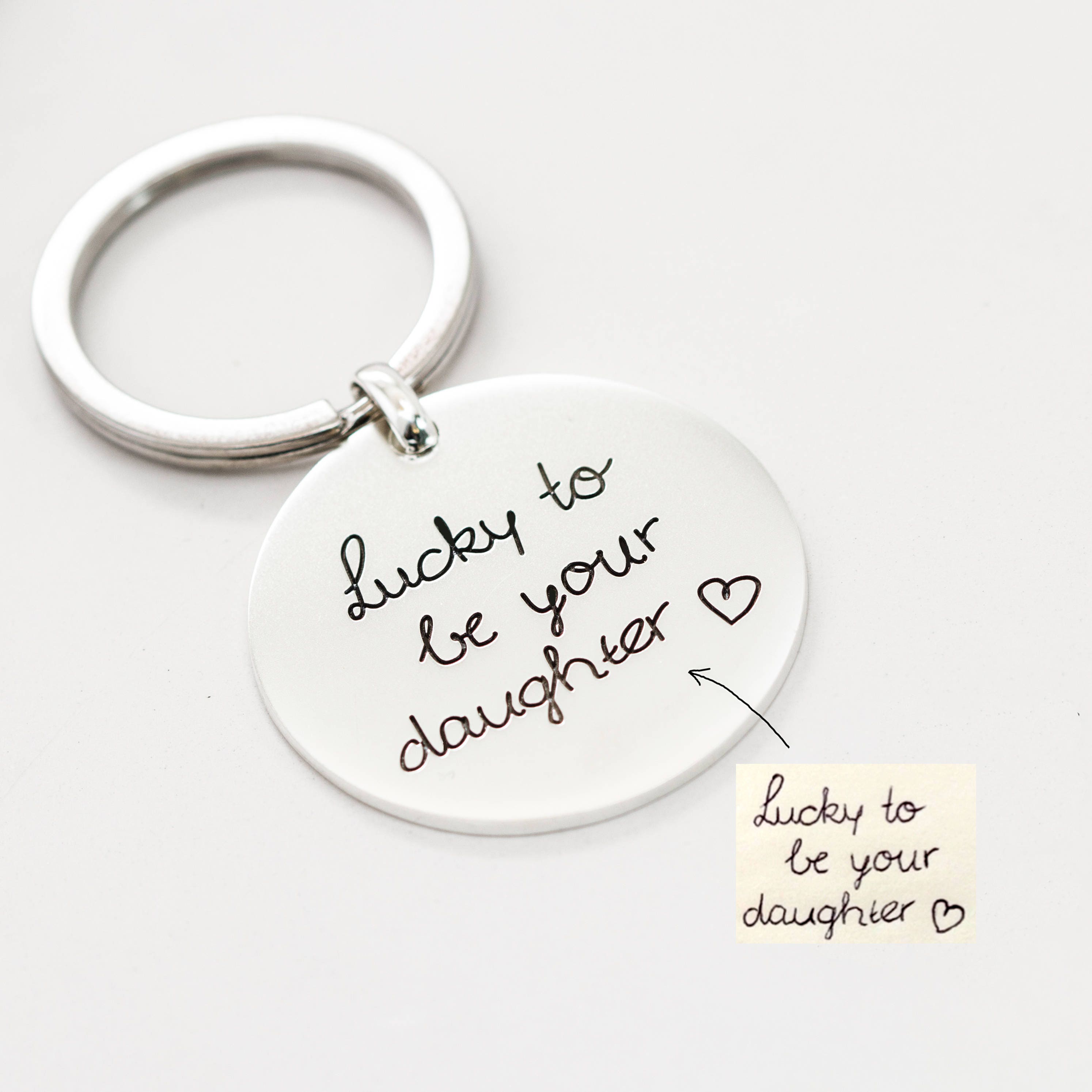 Fathers Day Gift Handwriting Keychain Engraved Signature Disc Memorial Gifts Charm For Her cm26