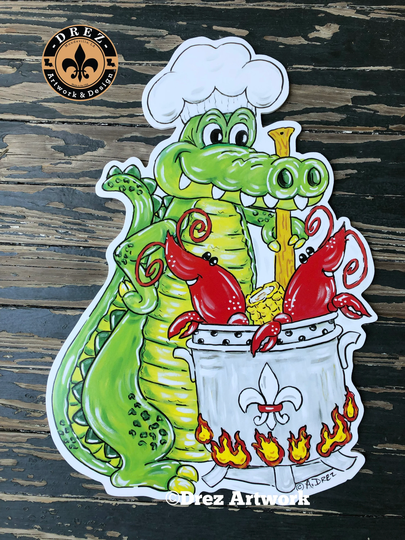 Gator, Crawfish, Crawfish Boil, Door Hanger, Crabs, Louisiana, Seafood, Decor, Made in Drez Artwork