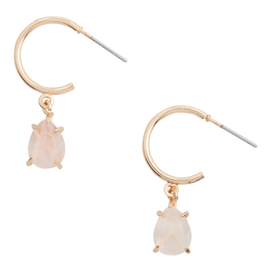 Gold Semiprecious Rose Quartz Huggie Hoop Earrings by World Market