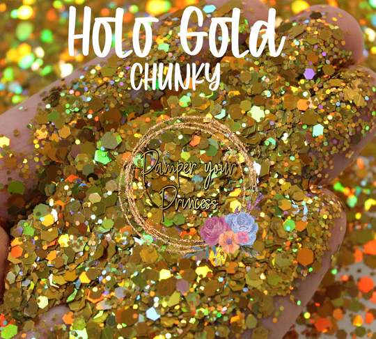 1Oz Chunky Blend Glitter, Mixed Size Mix, Polyester Glitter Mixes, Sold By The Ounce, Holo Gold