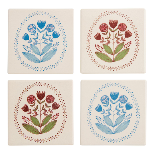 Jen Hewett Red and Blue Ceramic Florence Coasters 4 Pack by World Market