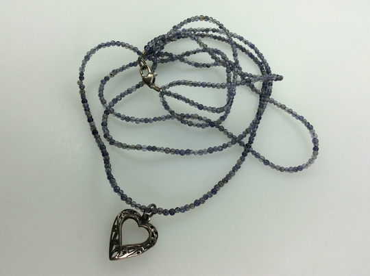 Vintage 16" Necklace Three Strands With Silver Toned Heart & Purple Beads Used