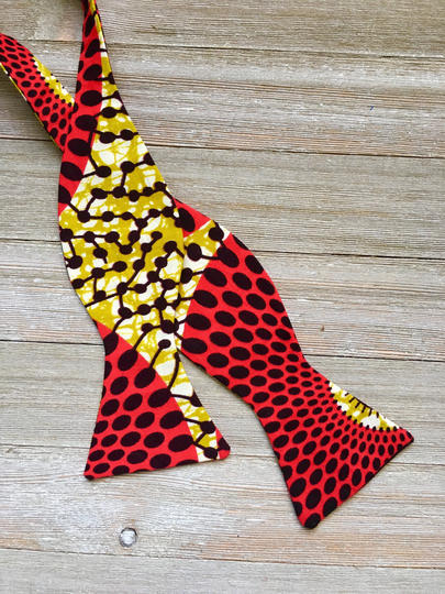 African Fabric Bow Tie, Wedding Mens Boys Red Bowtie