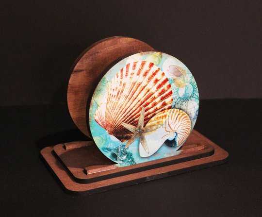 Distinctive Beach Napkin Holder Made From Solid Pine Wood, Laminated Maple Mdf With Beautiful Sea Shell Design Art Uv Printed On Both Sides