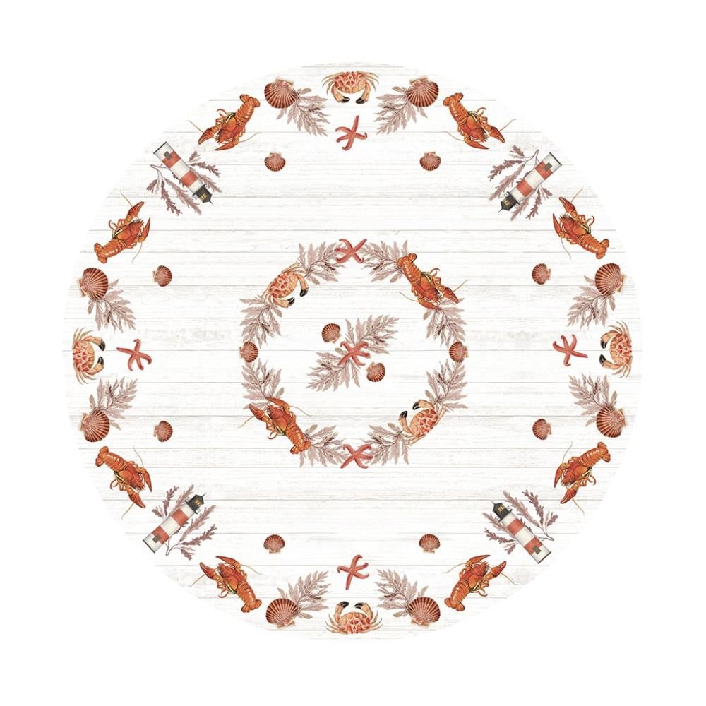 Laural Home Seafood Shack Tablecloth 70 Round Polyester in Orange | SESH70RTC
