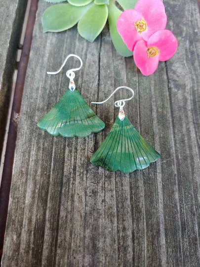 Just Listed Carved Jade Earrings. Ginko Leaf. Jade Ginko Earrings