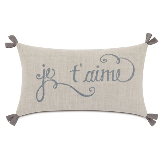 Neutral Linen Blend "Je T'aime' Decorative Pillow Cover 13" X 22"