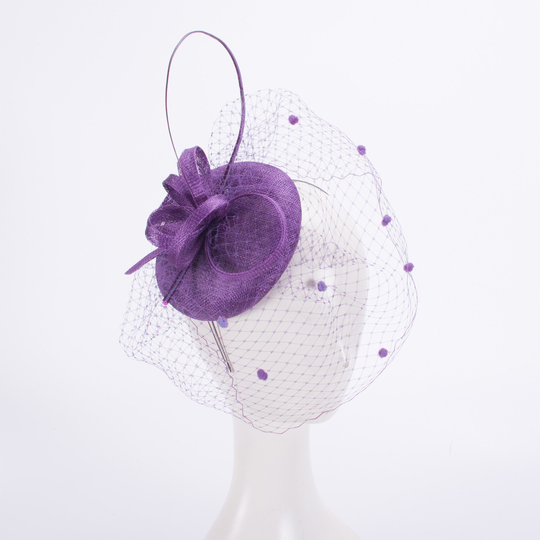 1Pcs Purple Womens Kentucky Derby Sinamay Veil Netting Fascinators Wedding Church Racing Hats Headband Headpiece T434