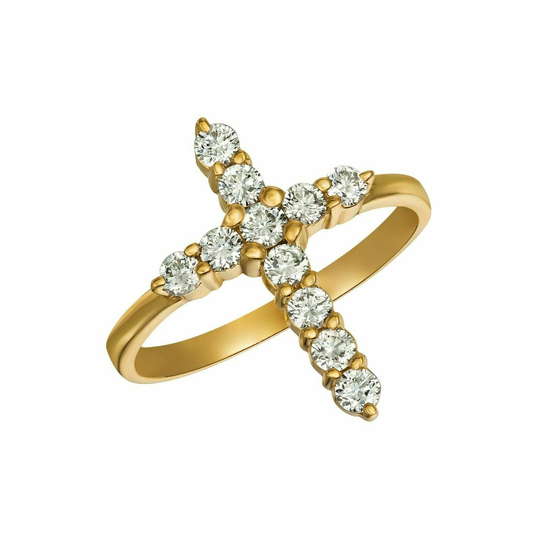 0.50 Carat Natural Diamond Cross Ring G Si 14K Yellow Gold
