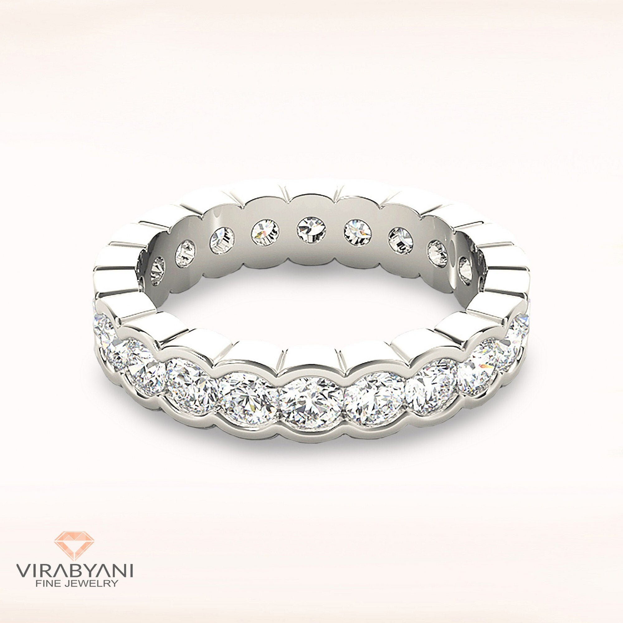 3.40 Ct. Diamond Eternity Band - 14K/18K Solid White Gold/Platinum | Half Bezel Set Wedding Ring Modern Infinity Design
