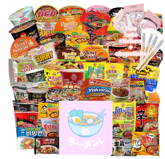 Asian Korean Halal Mystery Instant Ramen Pack Assorted Box Exotic Flavors Buldak Spicy Popular + Free Pair Of Reusable Chopsticks