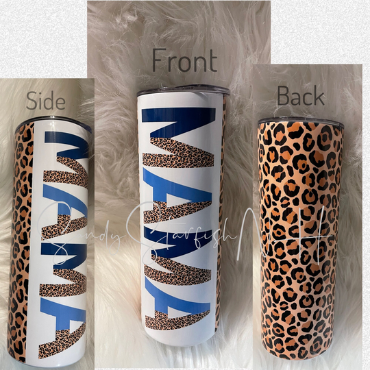 Half Leopard Blue Mama Tumbler 20Oz Sublimation Can Do Any Name Custom