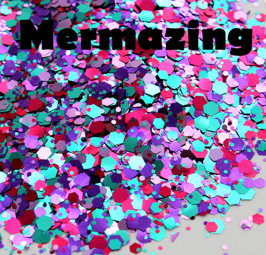1Oz Chunky Blend Glitter, Polyester Mermaid Rainbow Pink Purple Aqua Lavender See Note Below, Mermazing
