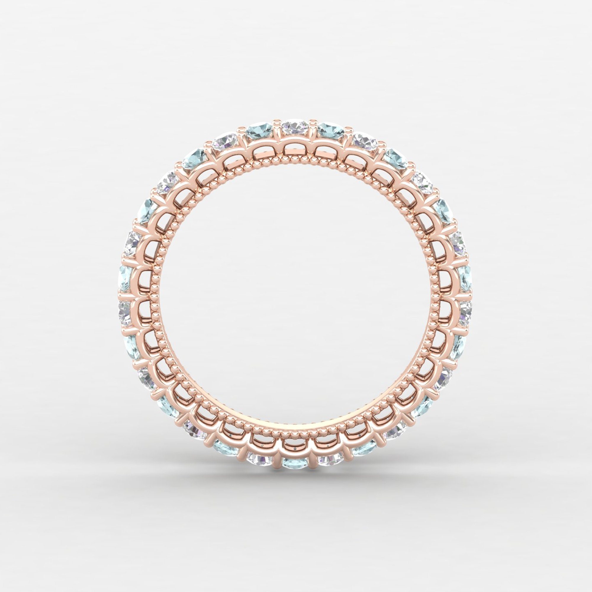 Minimalist Aquamarine Eternity Wedding Band, 14K Gold Ring, Antique Yellow Rings For Women