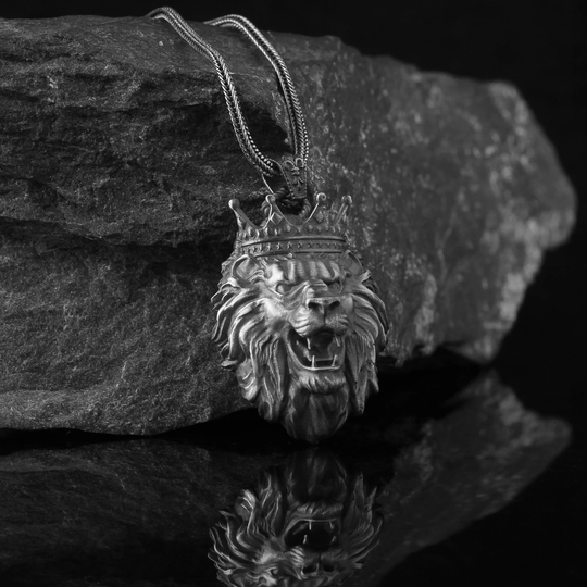 925 Sterling Silver Lion King Necklace, Crown Mens Pendant, Gift For Him, Boyfriend
