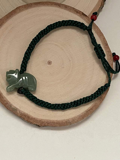Tiger - Year Of 2022 Natural Jade Good Luck Bracelet & Anklet | Adult & Kid Sizes, Black Red Color