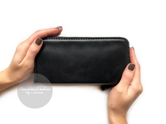 Black Zip Wallet Leather Purse Clutch Zipper Iphone Mens Phone Womens