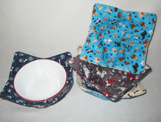 Bowl Cozy, Soup Cozy, Pot Holder, Microwavable Bowl Cozy, Reversible, Ice Cream Cozy-Dog Theme Cozy