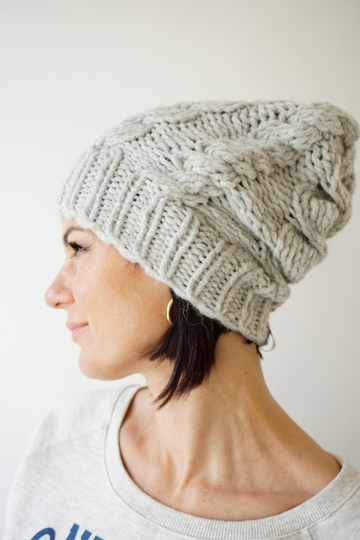 Cable Knit Alpaca Blend Hat /Teens-Women Hat/ Soft Wool Beanie/Slouchy Light Grey