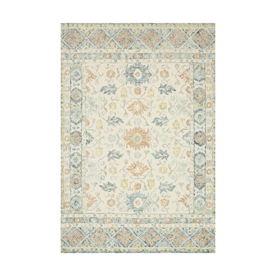 Ivory And Blue Wool Nora Area Rug: Orange/White - Runner by World Market