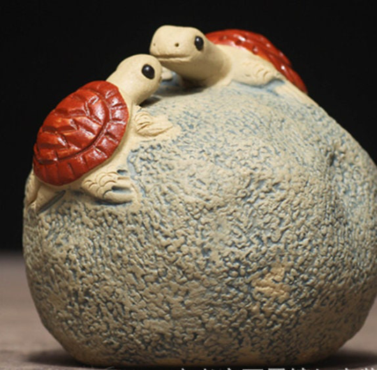 Chinese Yixing Zisha Pottery Tea Petturtle On Rock