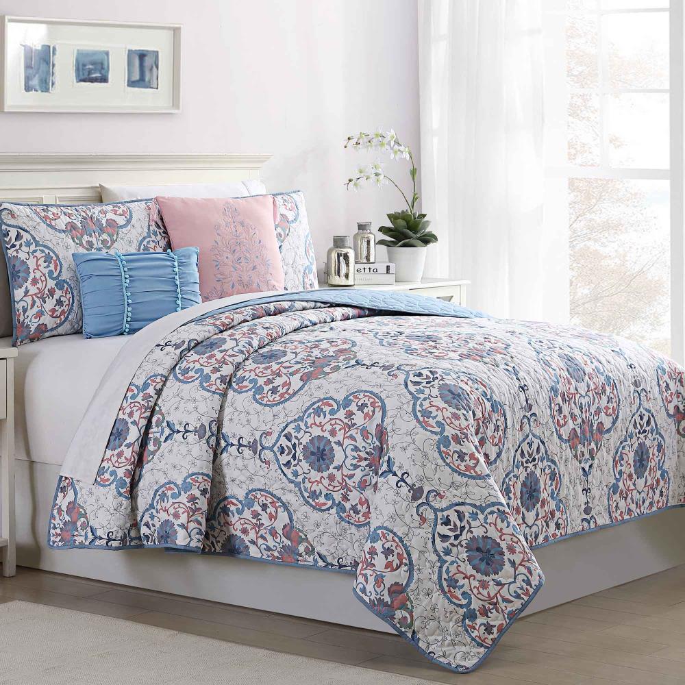 Amrapur Overseas Printed reversible quilt set Multi Multi Reversible Twin Quilt (Blend with Polyester Fill) | 3QLT5STG-BLY-TN