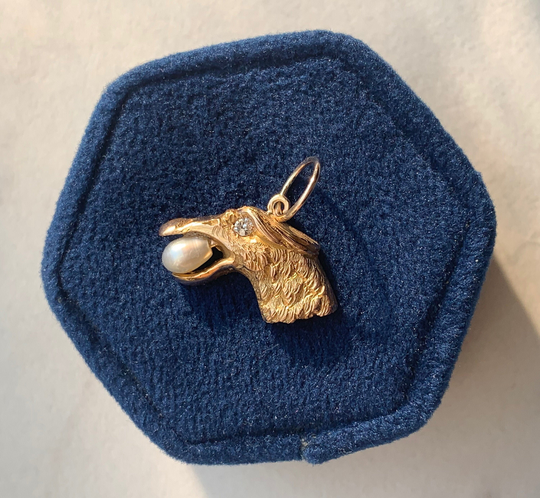 Brokaw & Son Antique 14K 585 Eagle Diamond Pearl Gold Stickpin Stick Pin Conversion Charm Pendant