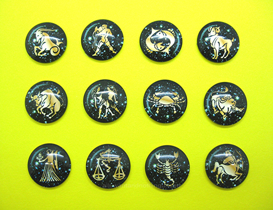 12 Different Glass 3-D Astrological Zodiac Birth Sign Cameos 25mm Round 6mm Thick Domed Cameo Lot For Making Costume Jewelry Or Crafts