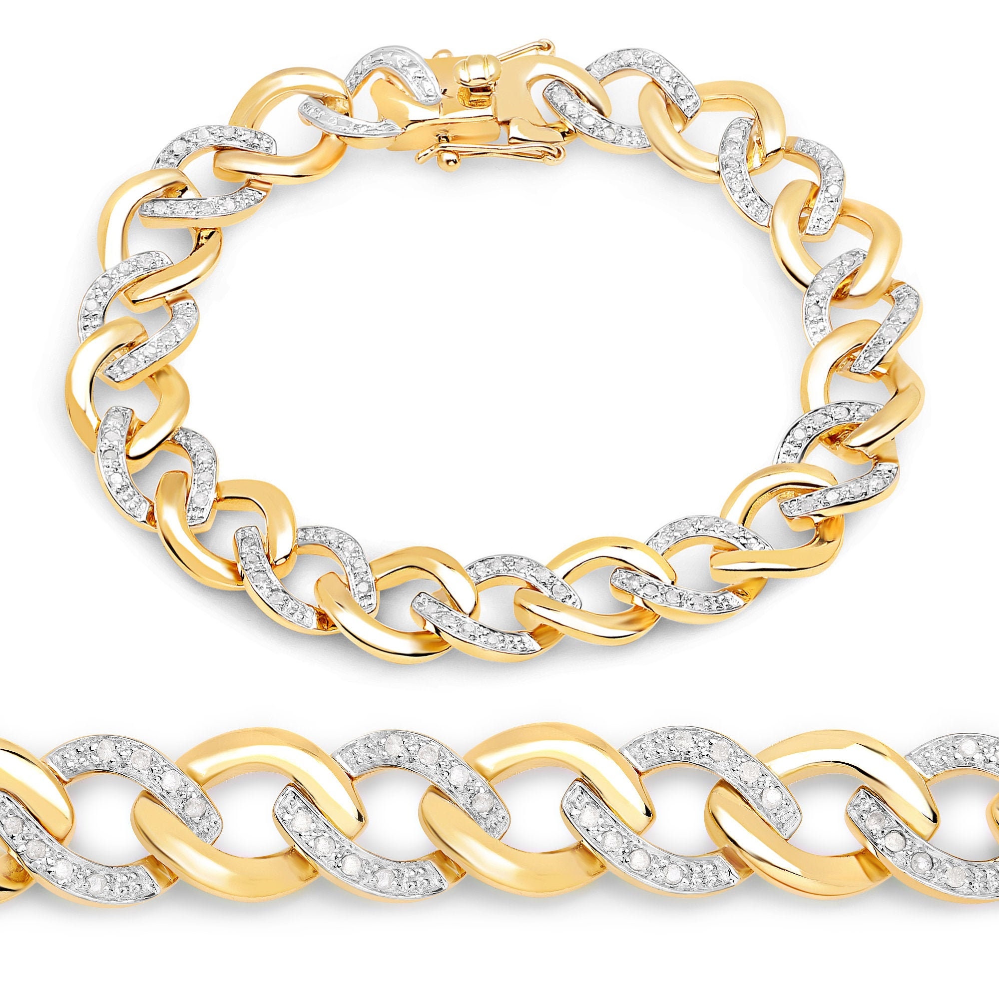 Diamond Silver Chain Bracelet, Natural Tennis Bracelet 14K Yellow Gold Plated, April Birthstone Dainty Diamonds