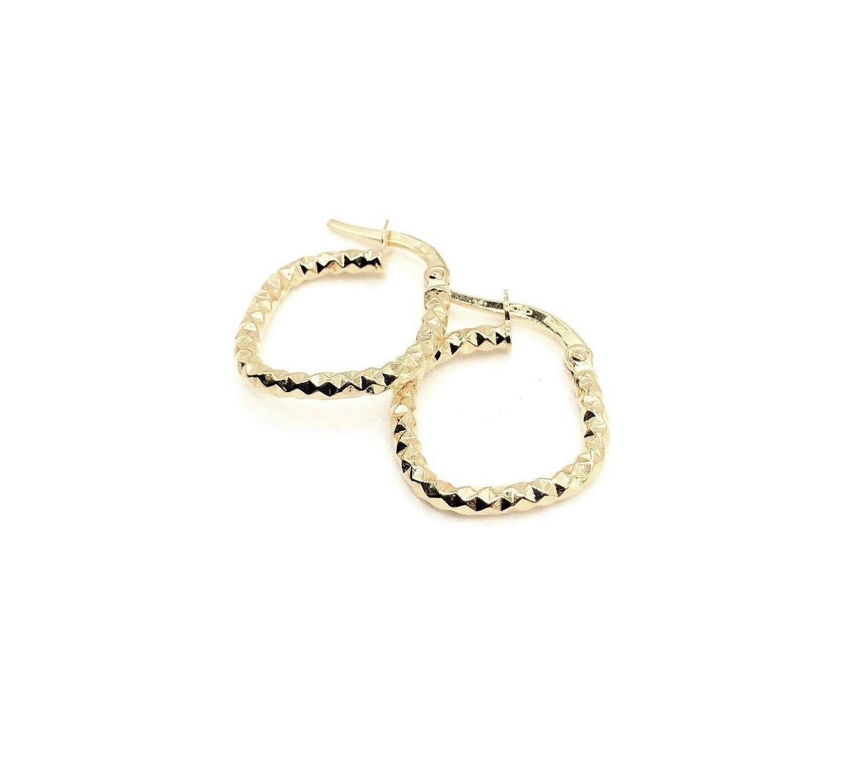 18K Gold Square Hammered Earrings For Woman - Italian Design Women's Yellow Great Gift For Women