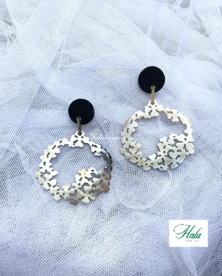 Buffalo Horn Flower Wreath Earrings, Jewelry, Handcraving Earrings Boho Earrings, Horn Carving Big