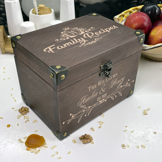Personalized Recipe Box Family Cards & Dividers Kitchen Gifts Wedding Gift Mothers Day Gift Engraved